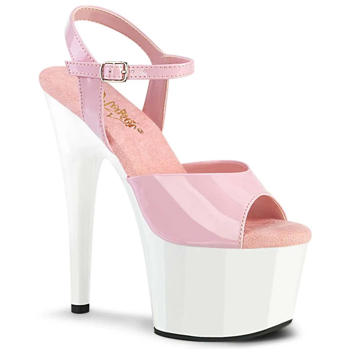 Adore-709 Baby Pink Pat/White, 7" Heels