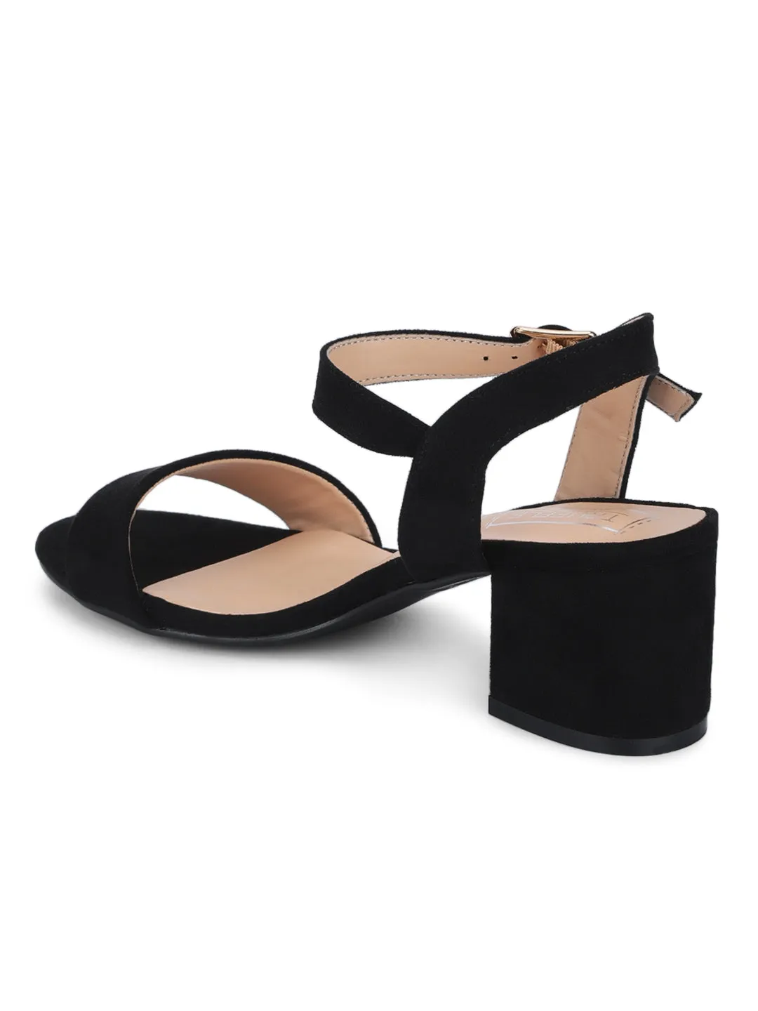 Black Micro Ankle Strap Low Block Heels