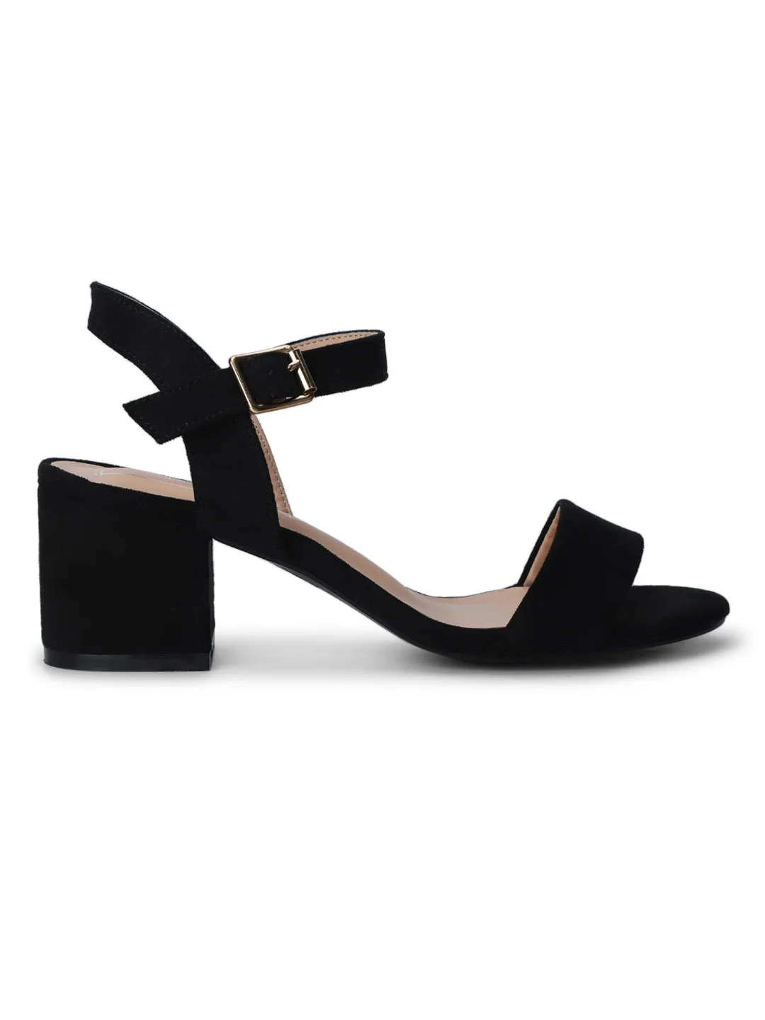 Black Micro Ankle Strap Low Block Heels