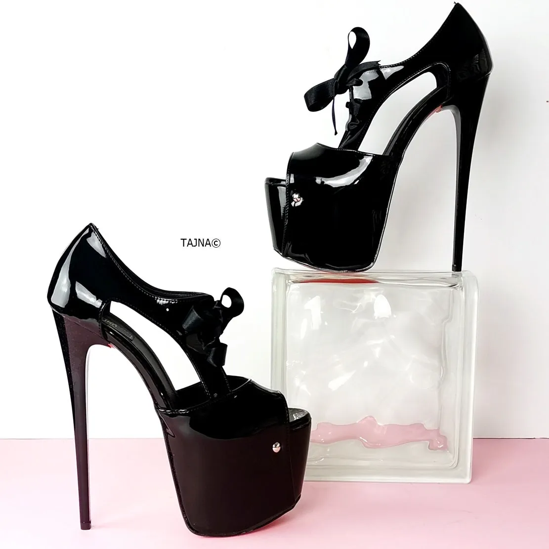 Black Patent Lace Up Ankle Heels