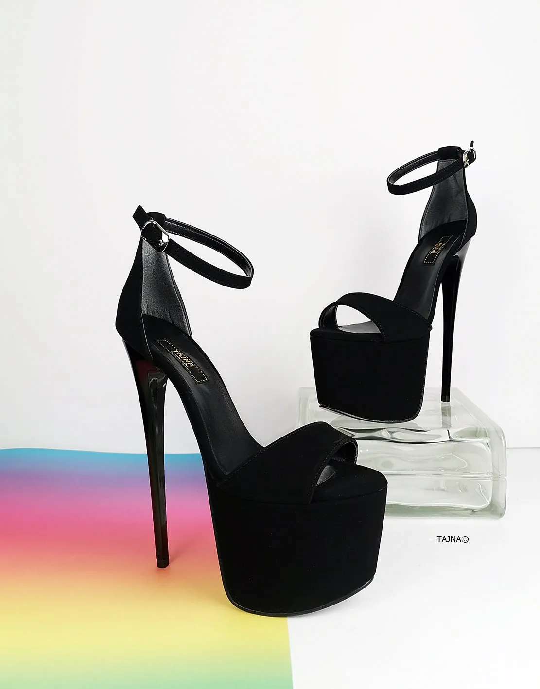 Black Suede High Heel Platform Sandals