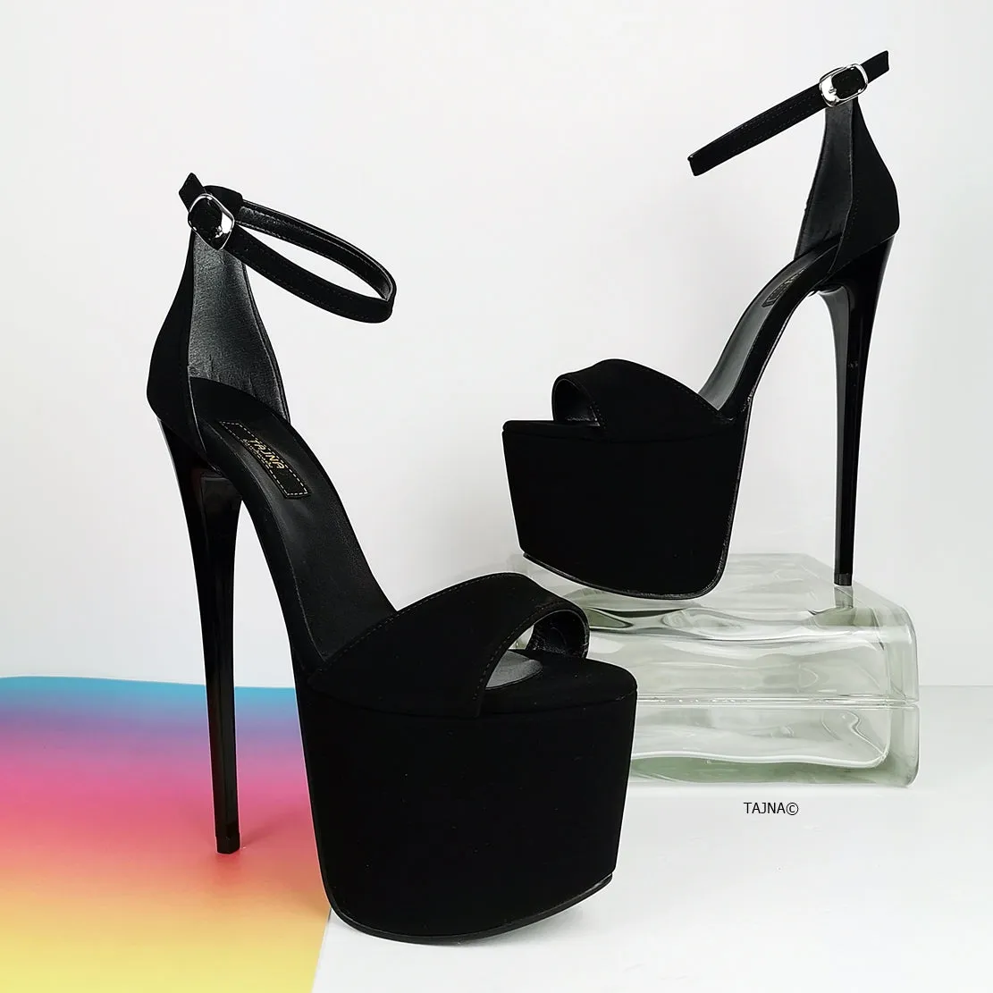 Black Suede High Heel Platform Sandals