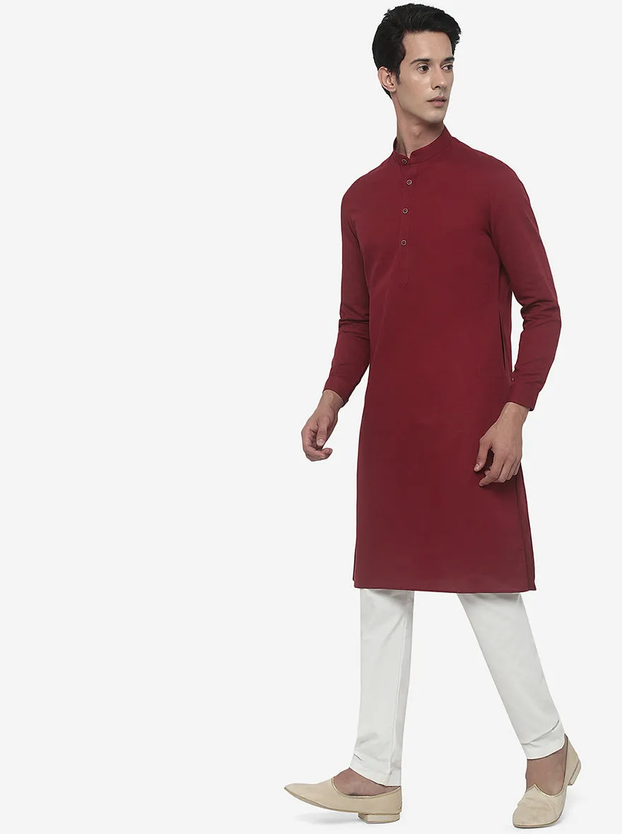 Brick Red Striped Regular Fit Modi Kurta | JadeBlue