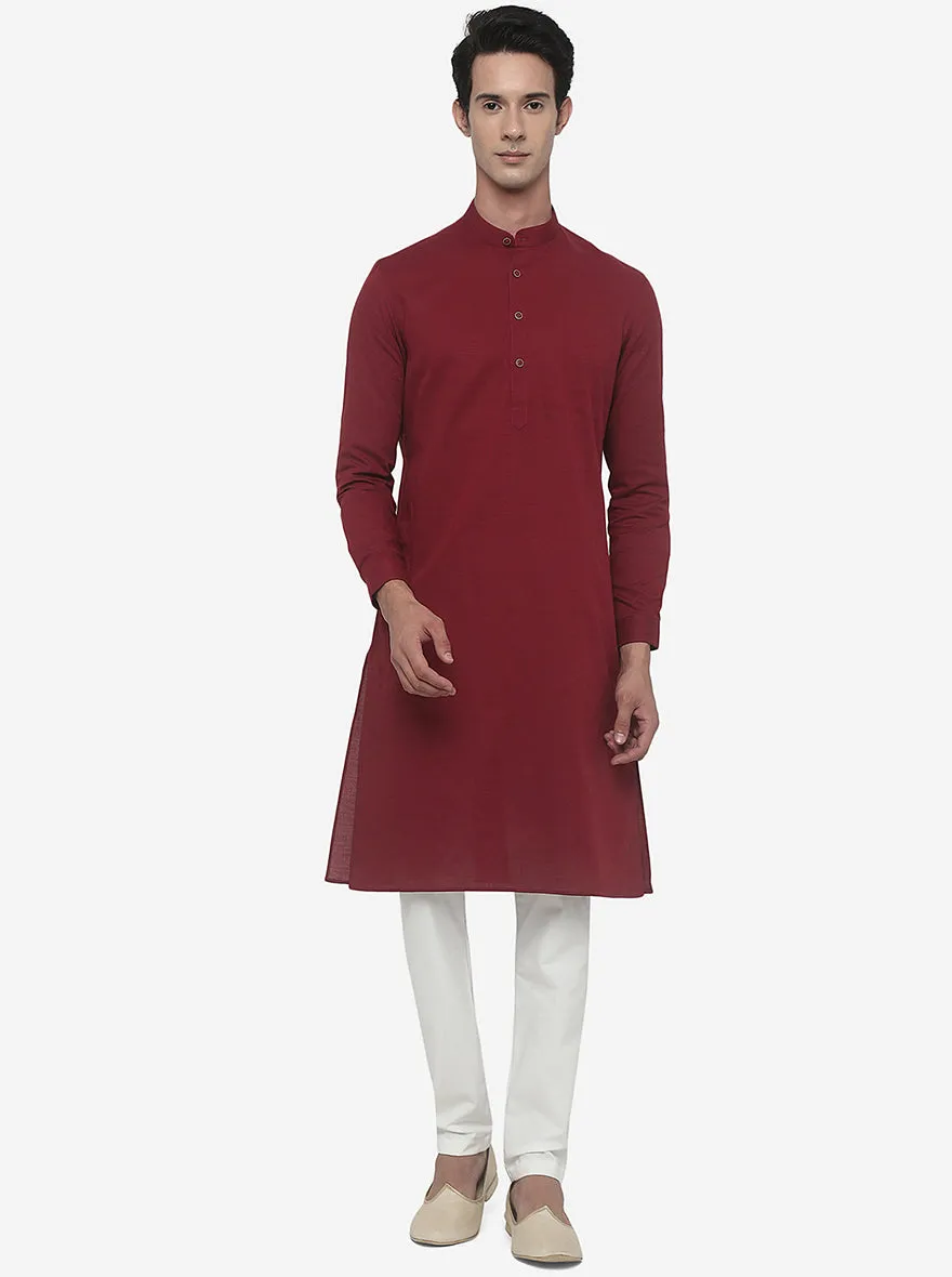 Brick Red Striped Regular Fit Modi Kurta | JadeBlue