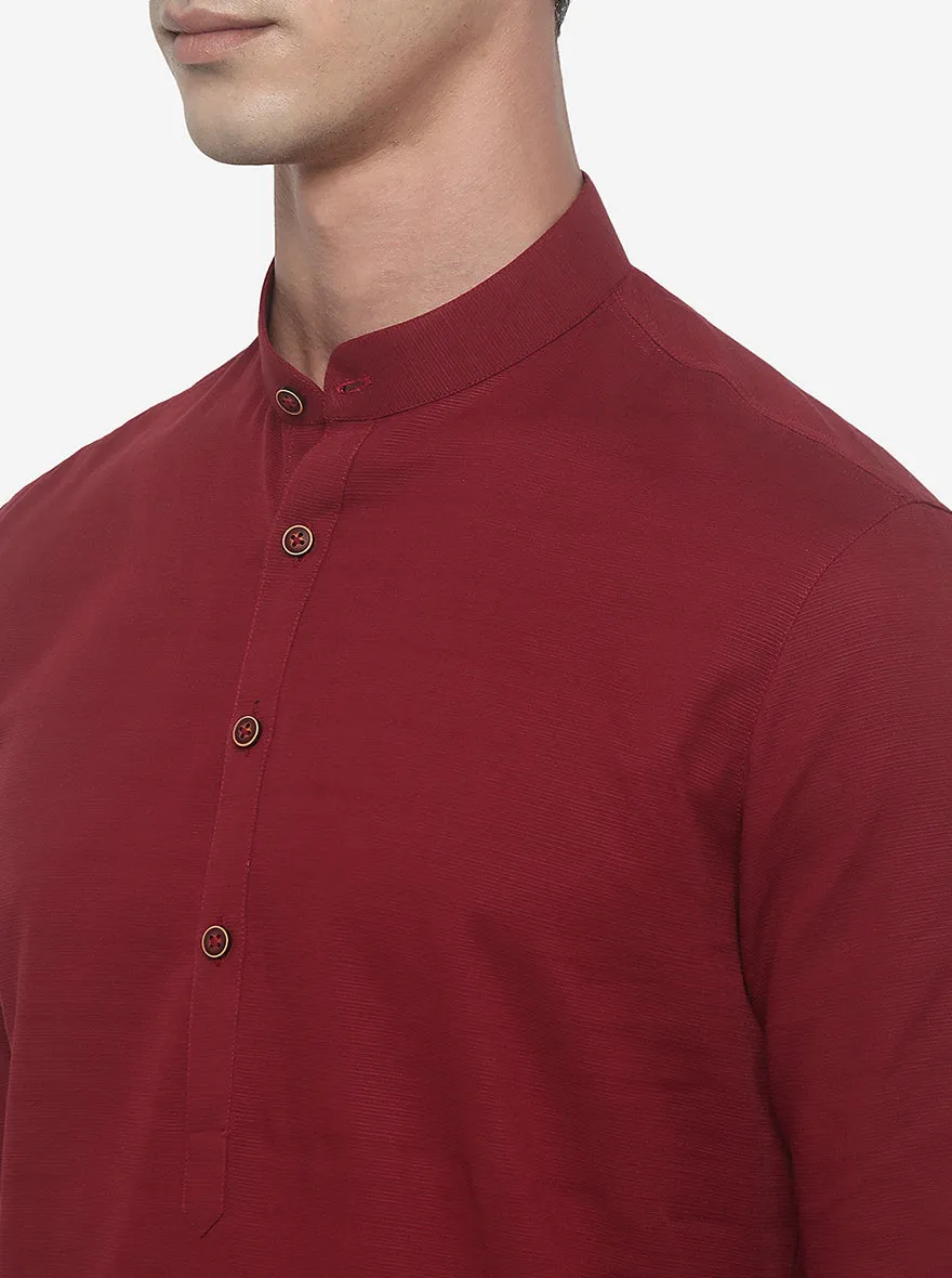 Brick Red Striped Regular Fit Modi Kurta | JadeBlue