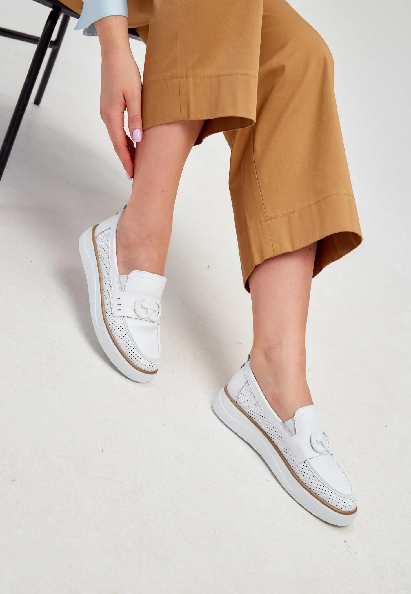 Casual Leather Platform Loafers - White