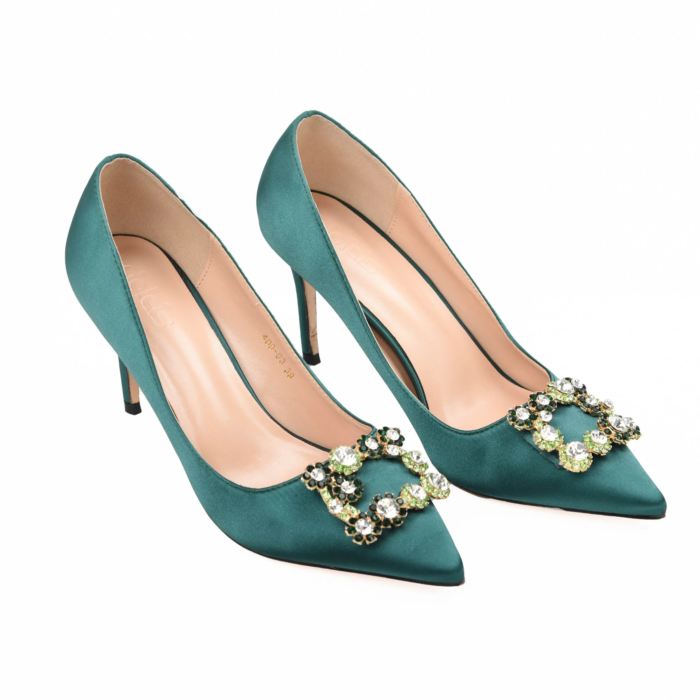 Chic Green Embellished High Heel Pumps | 432L-K