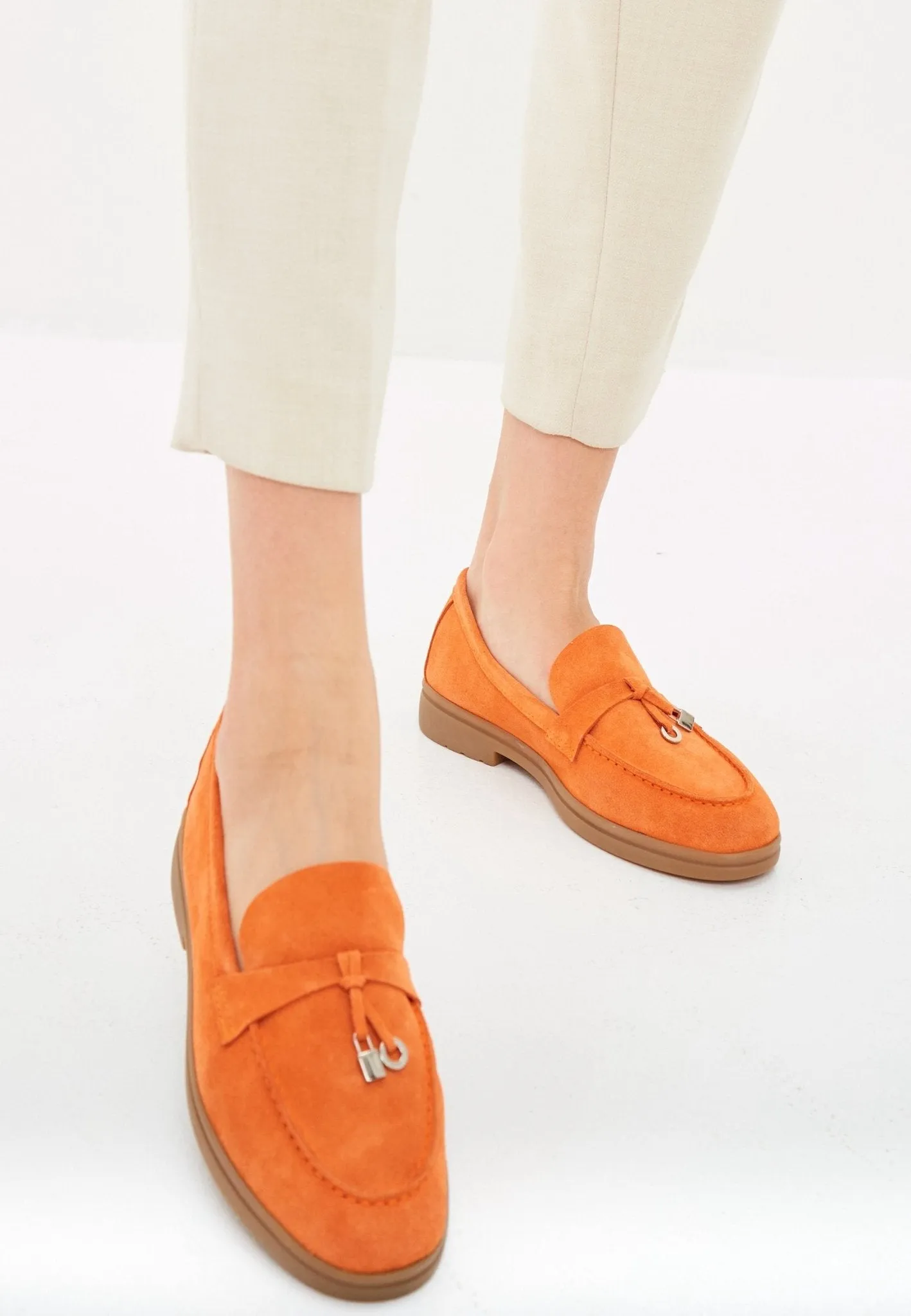 Classic Flat Sole Loafers - Orange