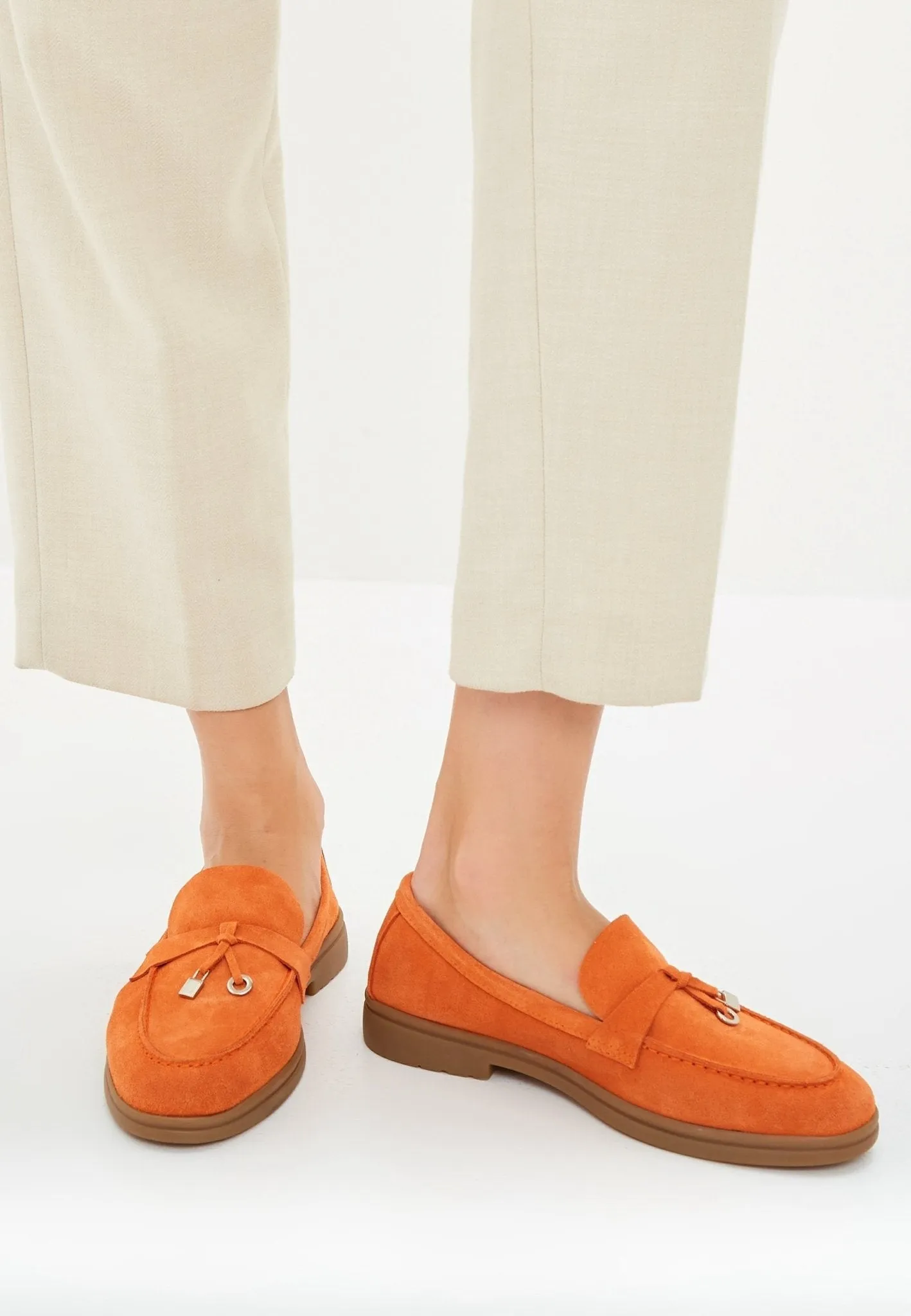 Classic Flat Sole Loafers - Orange