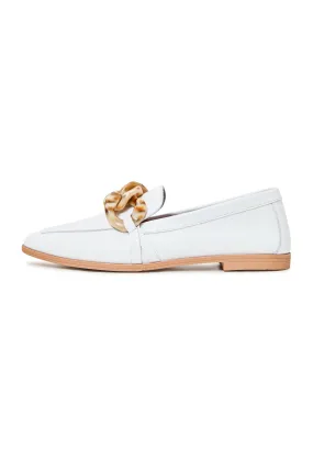 Classic Leather Flat Sole Loafers - White