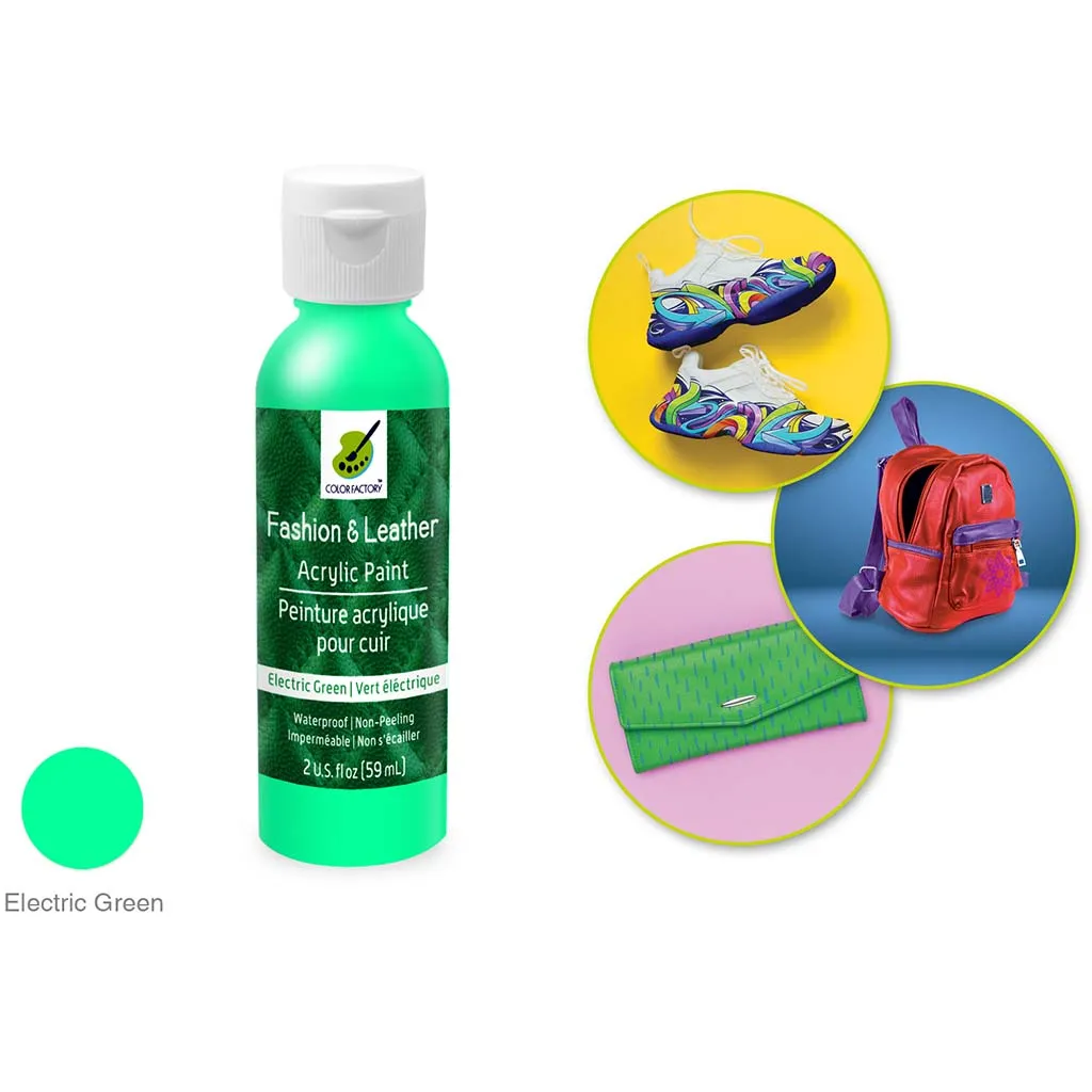 Color Factory: Fashion & Leather Acrylic Paint Electric Green, 2Oz