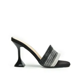 Elegant Black Beaded High Heel Sandals | 598K-C