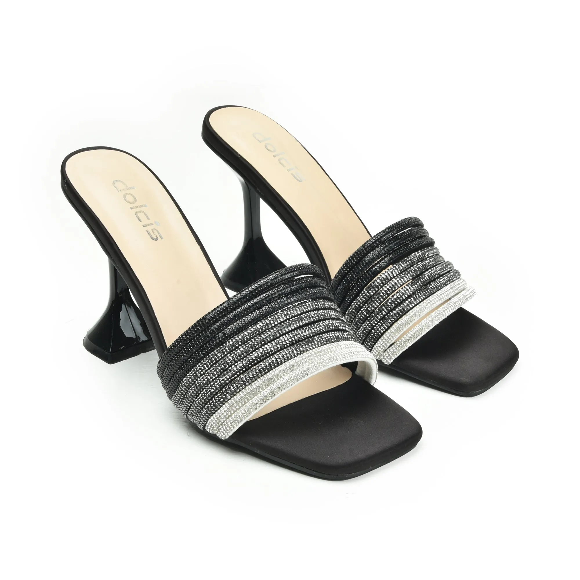 Elegant Black Beaded High Heel Sandals | 598K-C