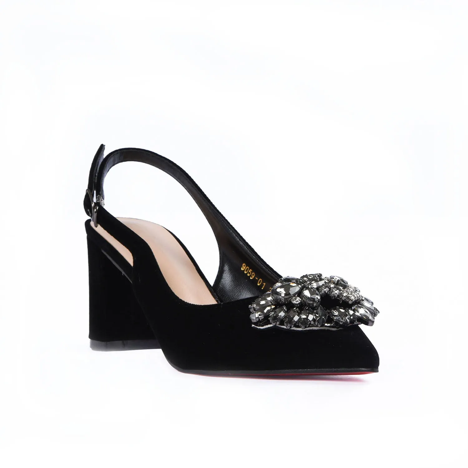 Elegant Black Slingback Block Heel Pumps | 499J-C