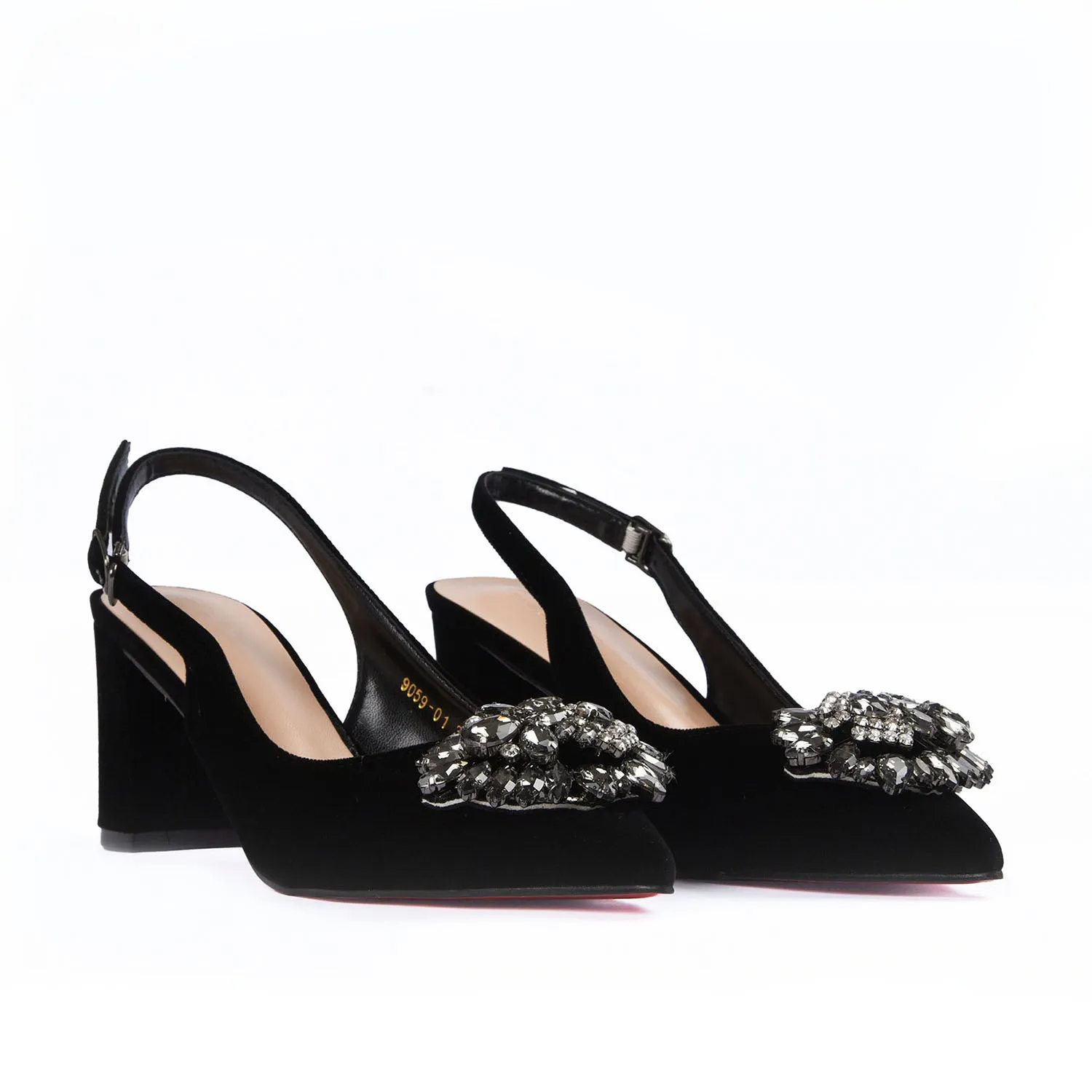 Elegant Black Slingback Block Heel Pumps | 499J-C