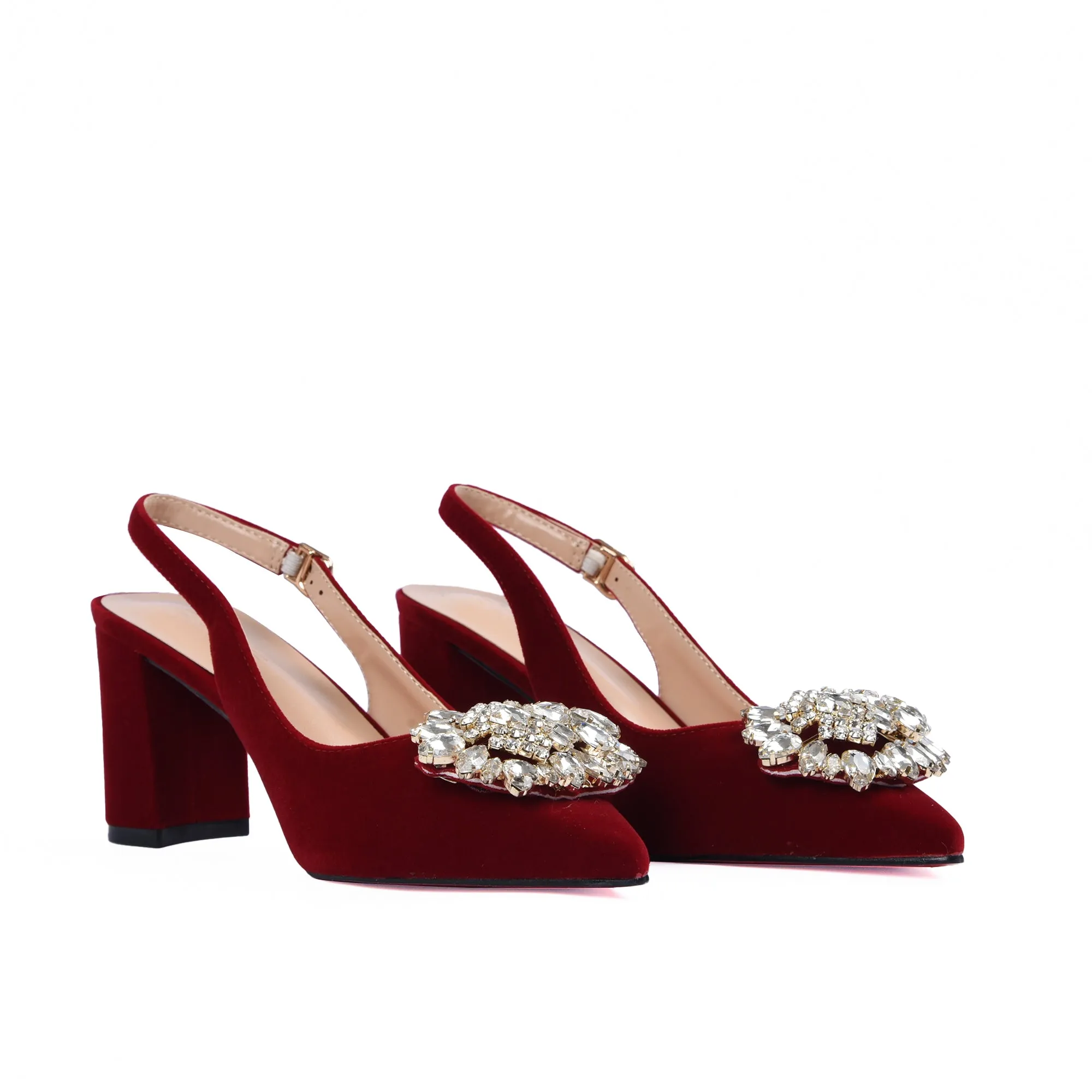 Elegant Red Velvet Slingback Heels | 499J-M