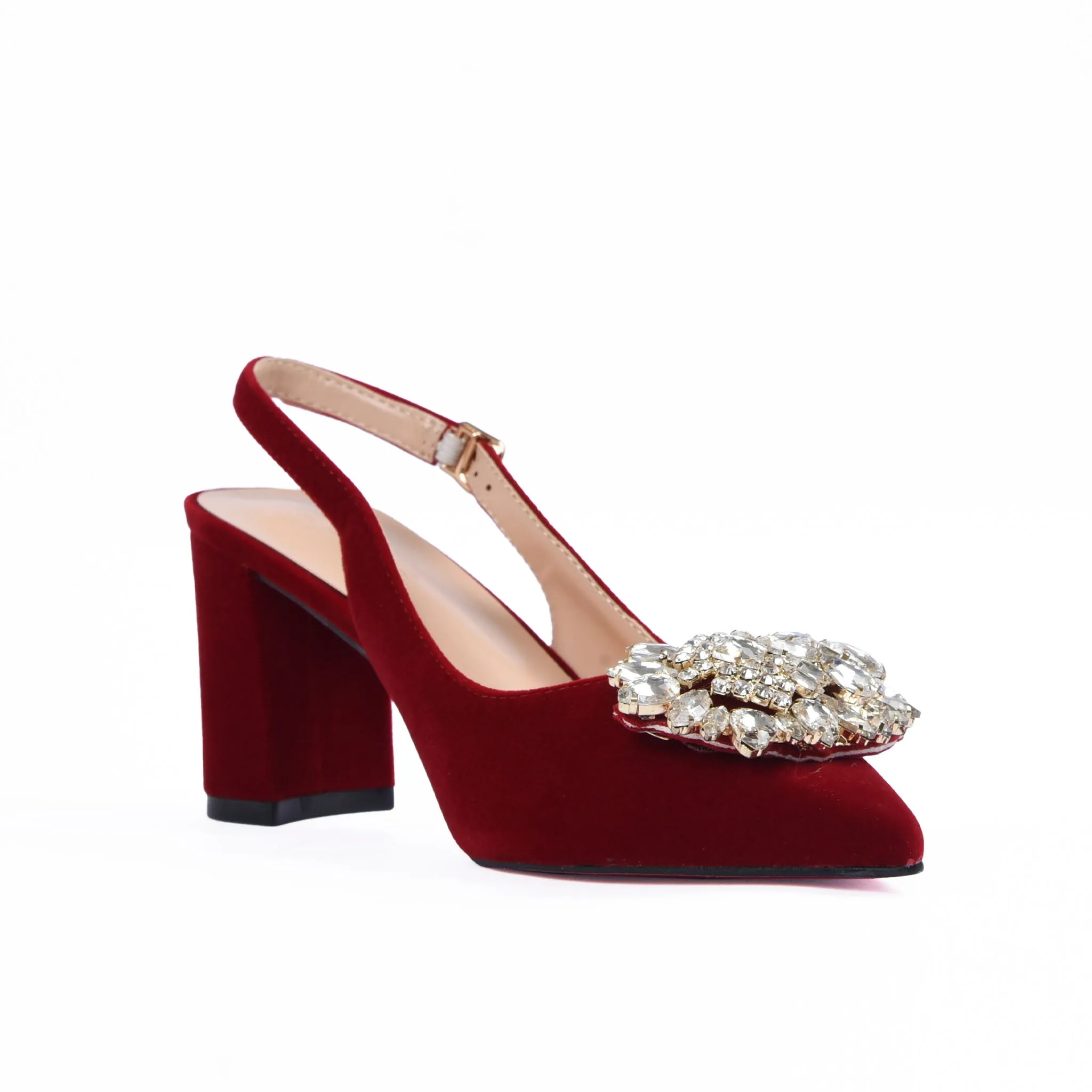 Elegant Red Velvet Slingback Heels | 499J-M