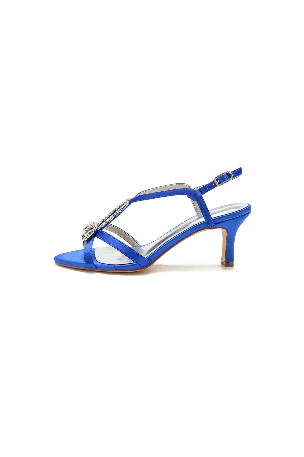 Elegant Royal Blue Satin Peep-Toe Pump with Silver Ornament