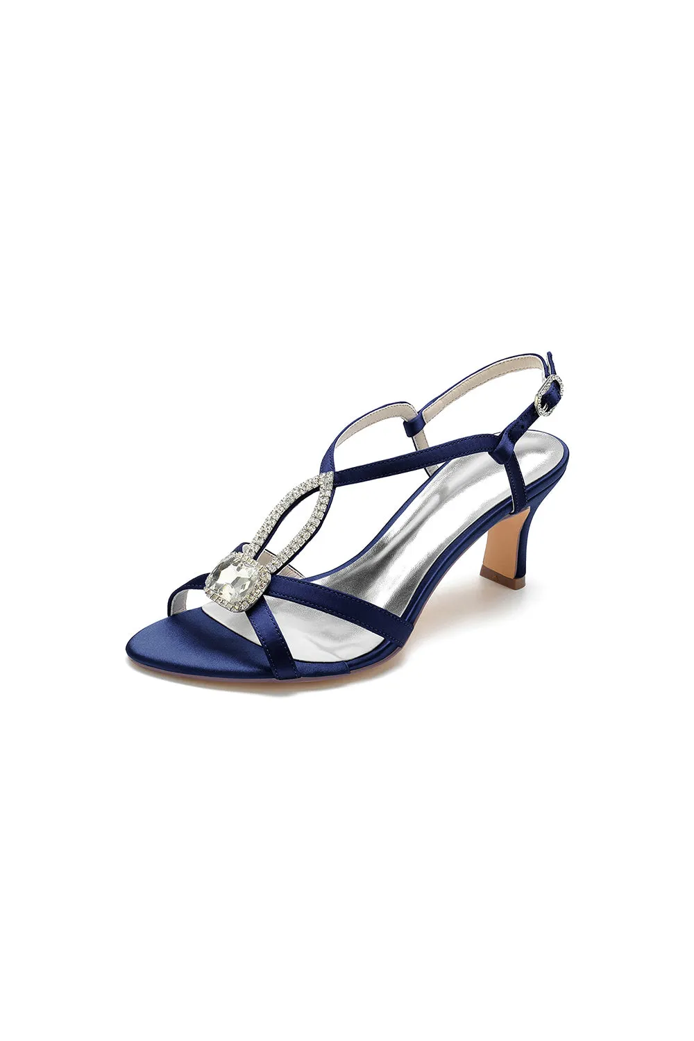 Elegant Royal Blue Satin Peep-Toe Pump with Silver Ornament