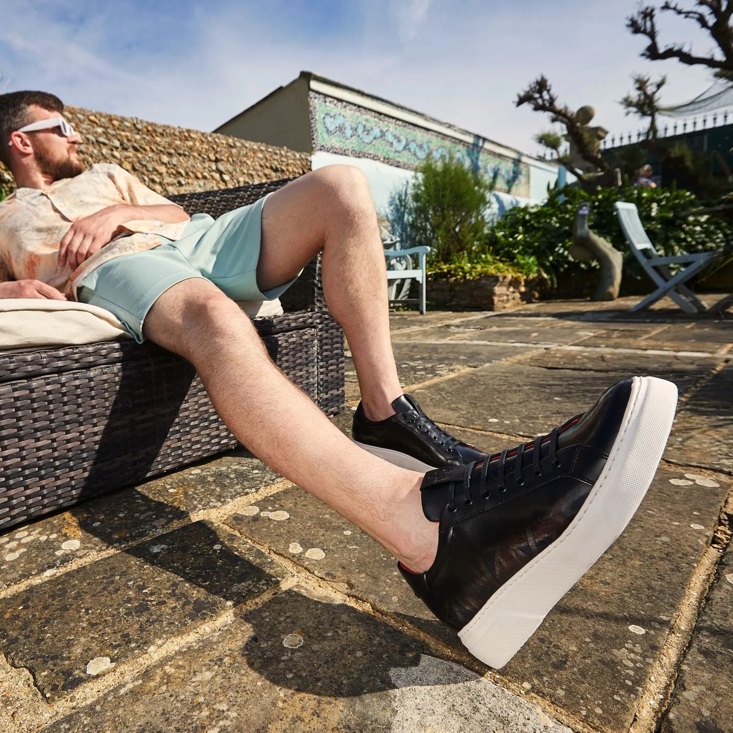 Exstatic Low - Union Jack - Men's leather low top trainer in black union jack print