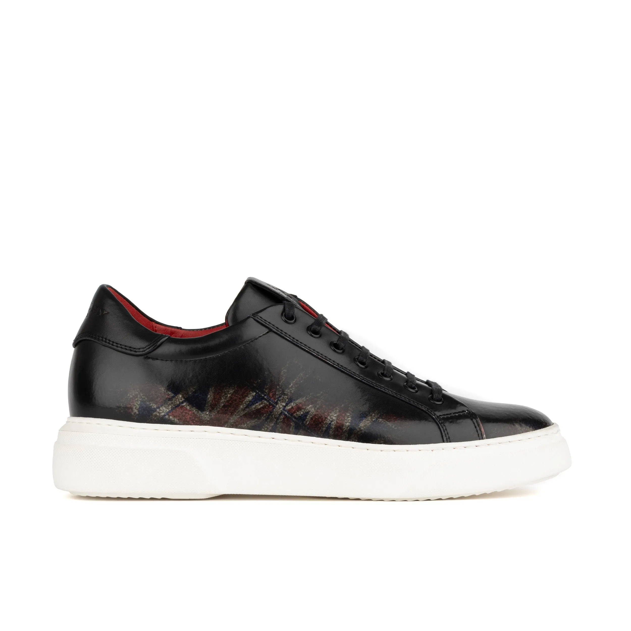 Exstatic Low - Union Jack - Men's leather low top trainer in black union jack print