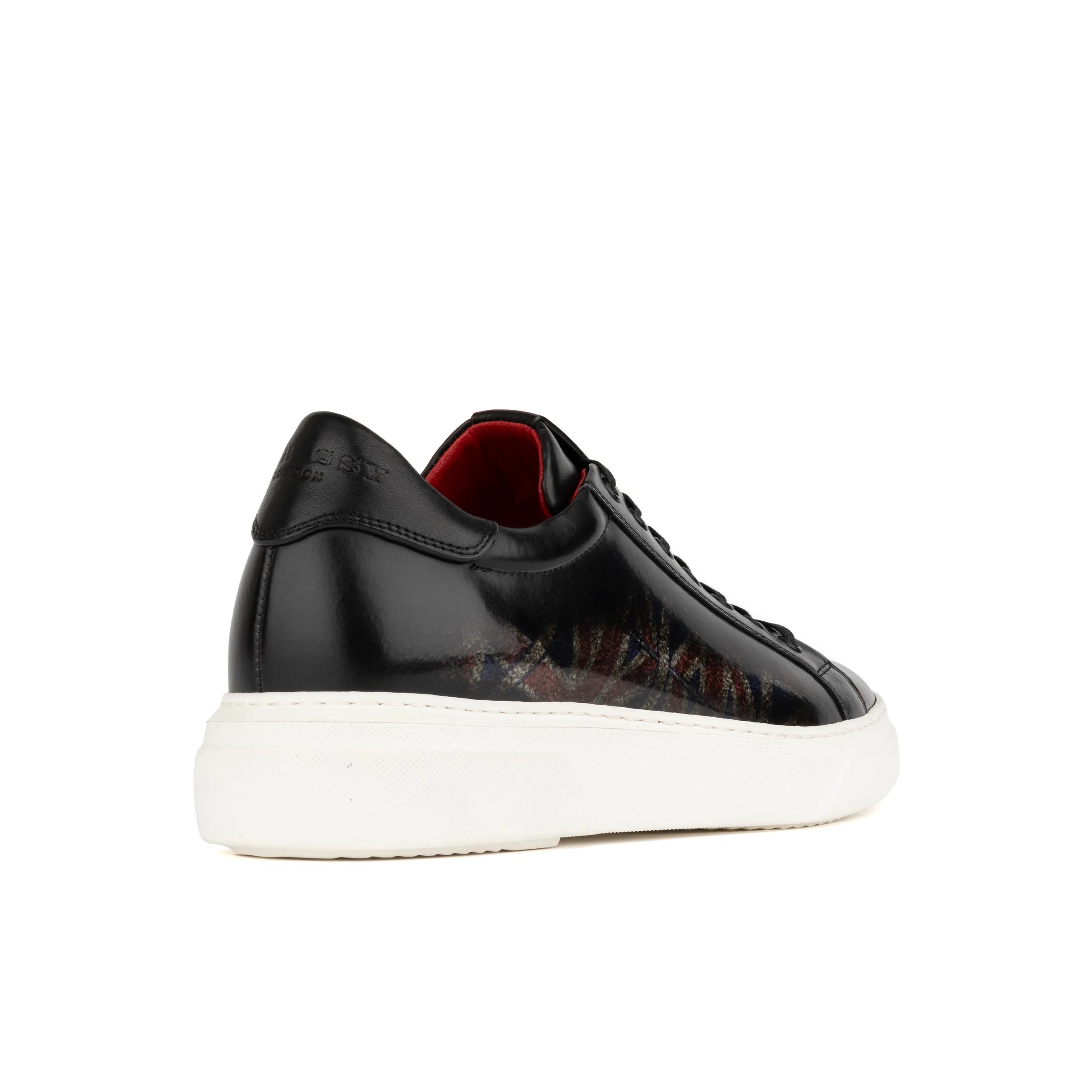 Exstatic Low - Union Jack - Men's leather low top trainer in black union jack print