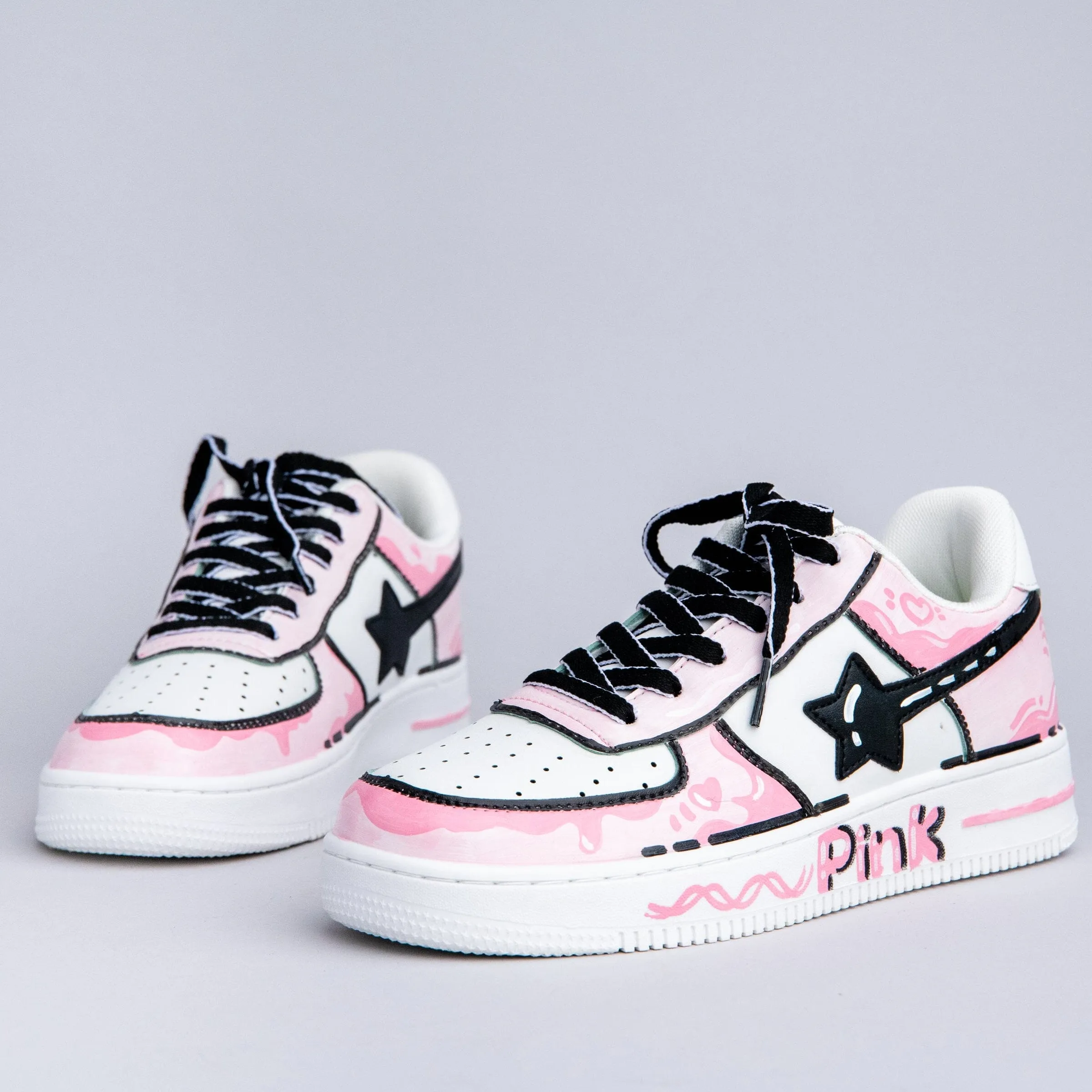 Hand Painted Pink Casual White Shoes - Unisex