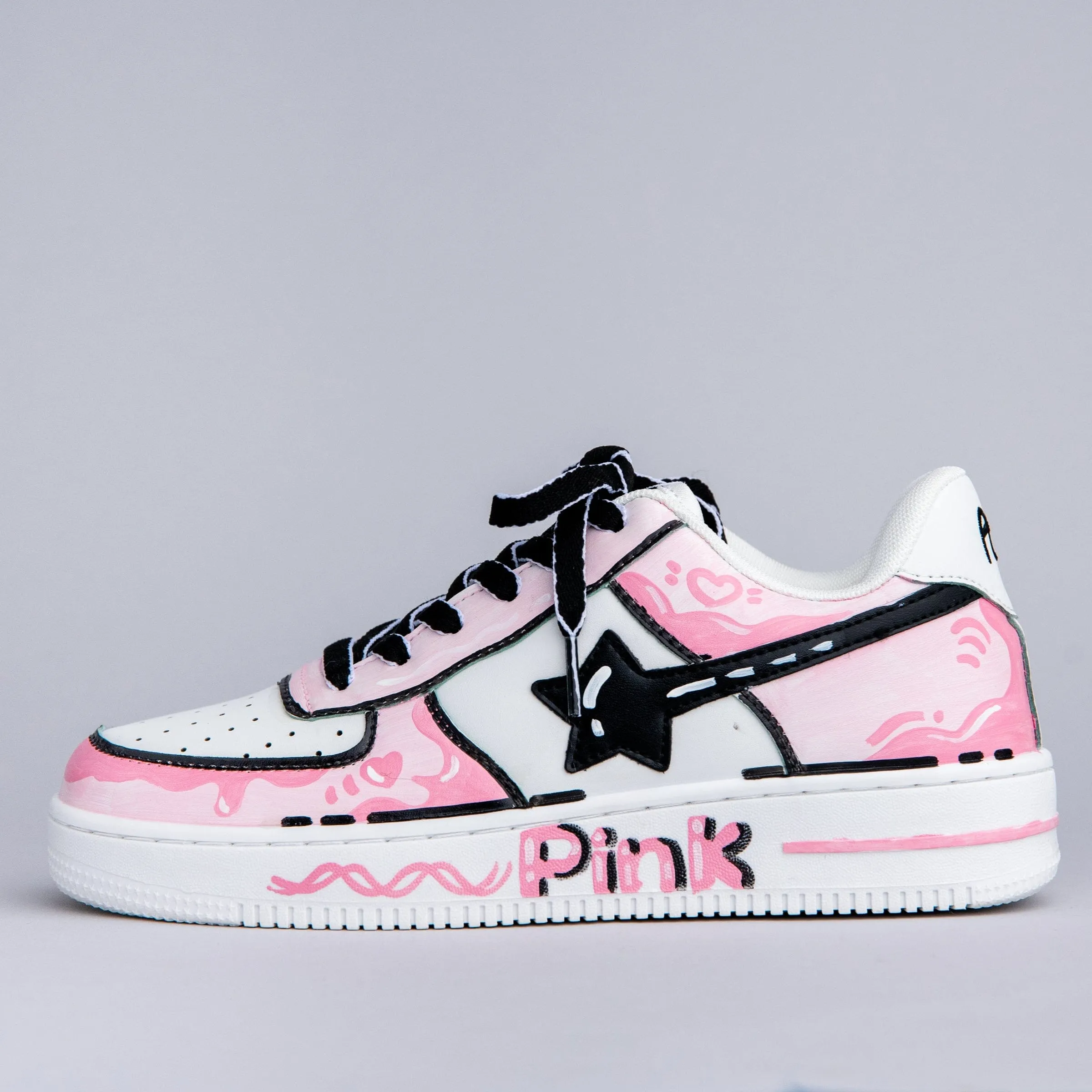 Hand Painted Pink Casual White Shoes - Unisex