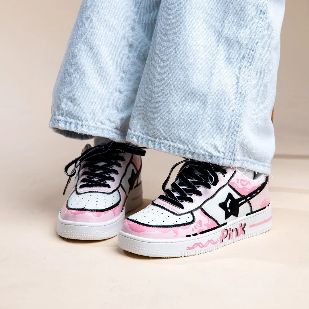 Hand Painted Pink Casual White Shoes - Unisex