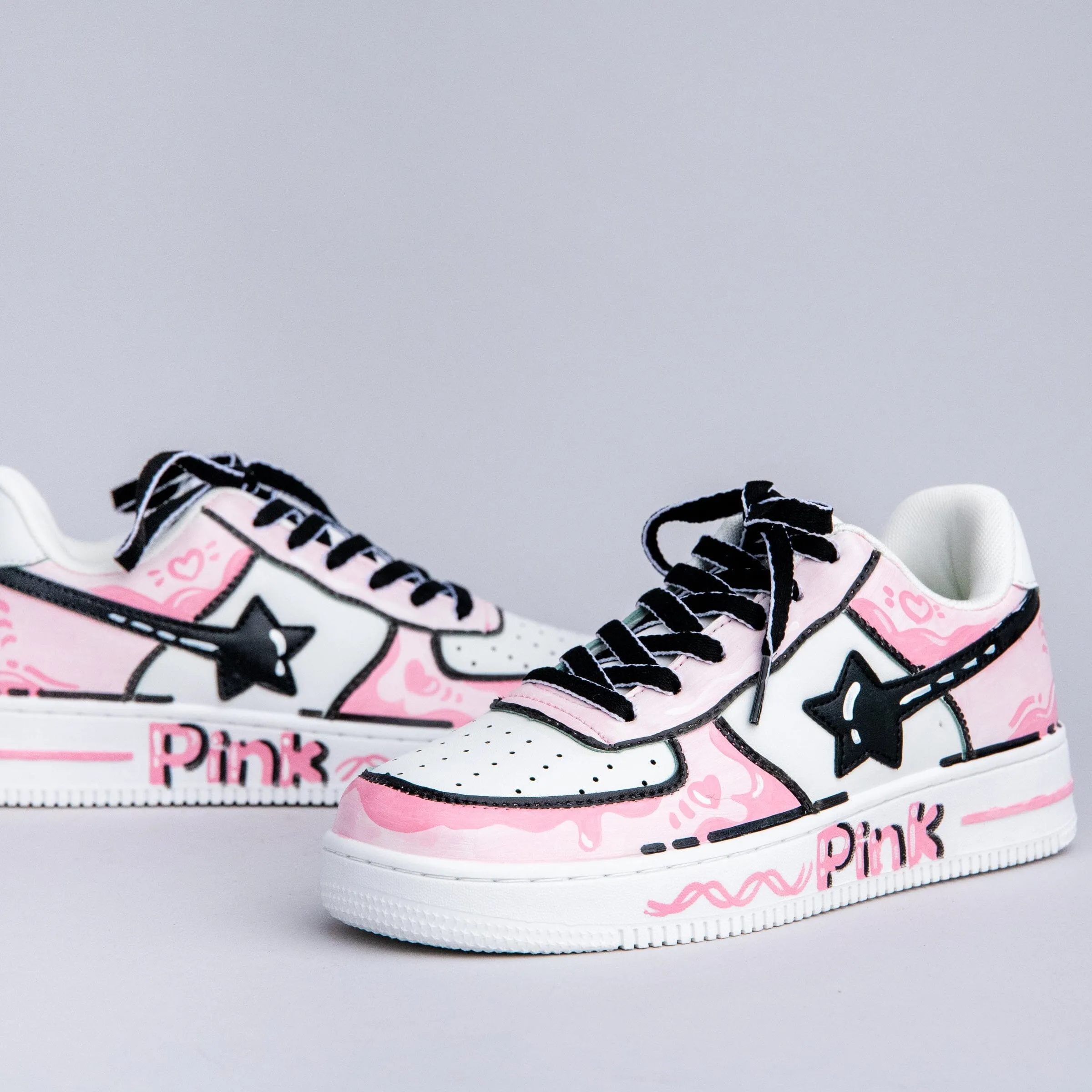 Hand Painted Pink Casual White Shoes - Unisex