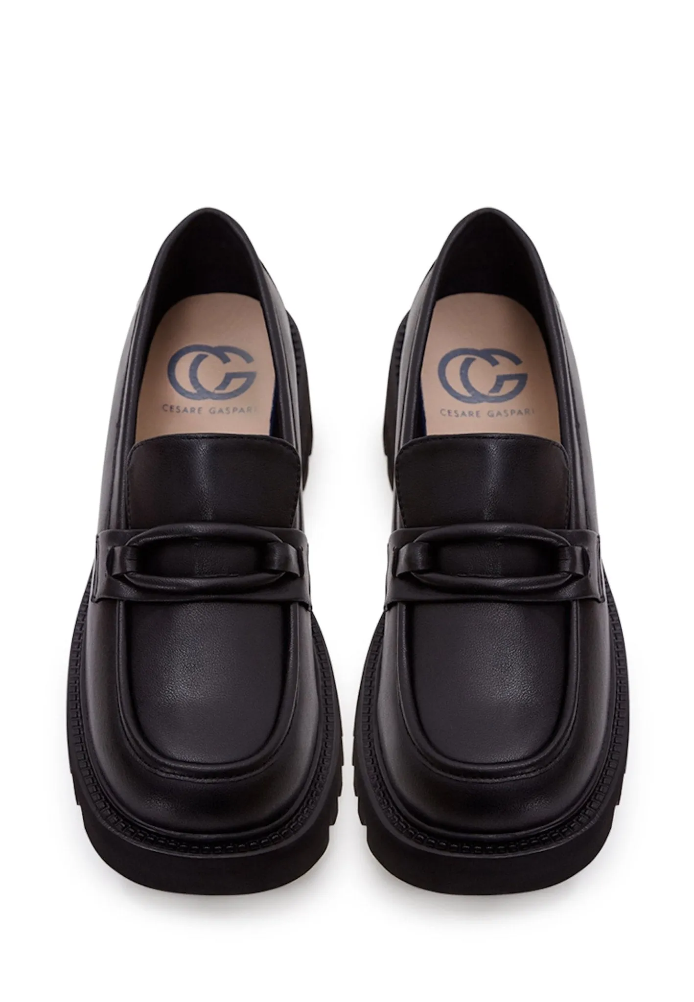 Leather Classic Block Heel Loafers - Black