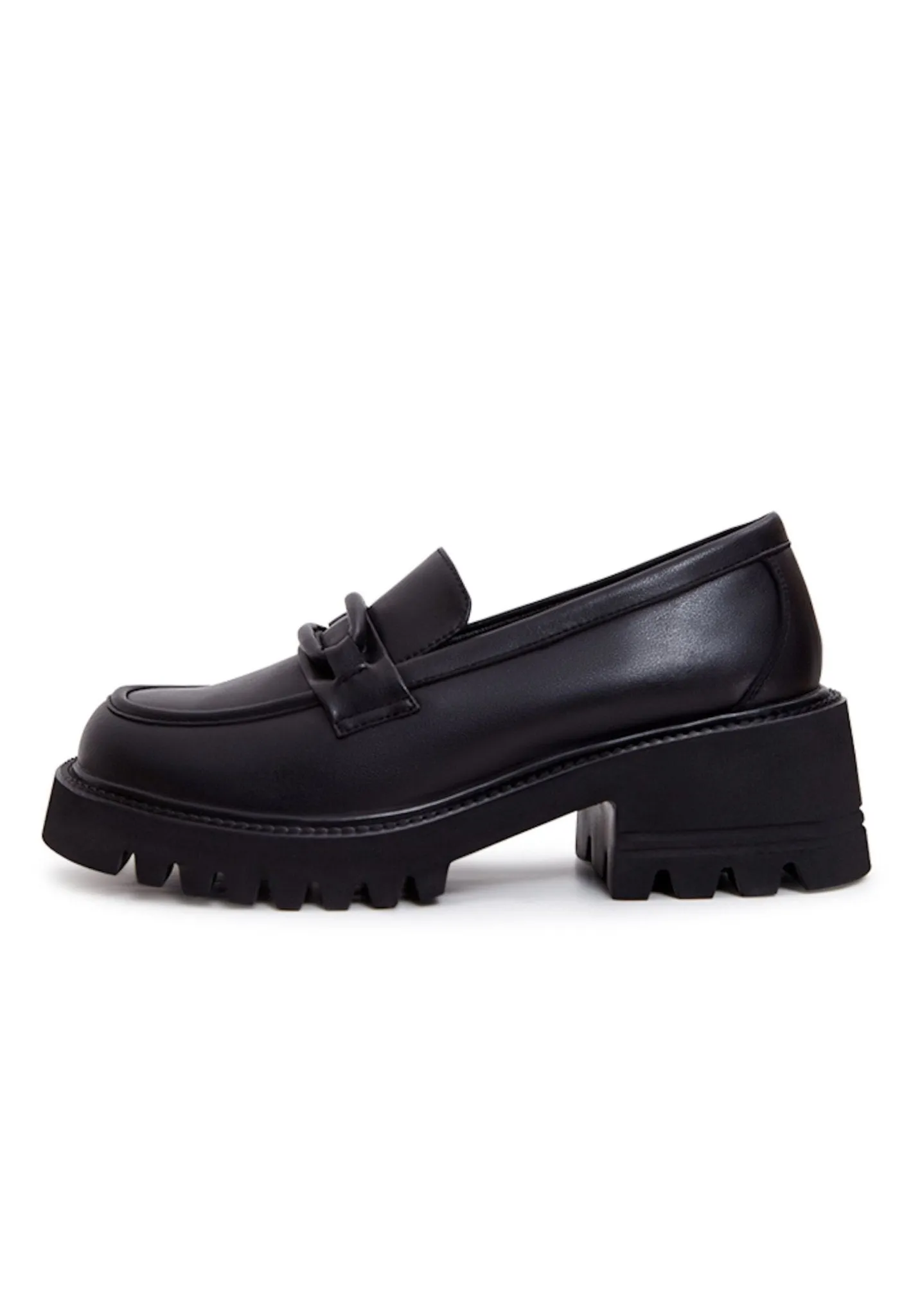 Leather Classic Block Heel Loafers - Black