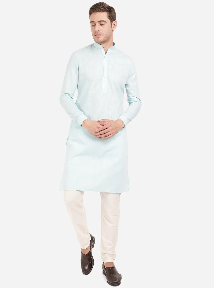 Light Blue Self Textured Regular Fit Modi Kurta | JadeBlue