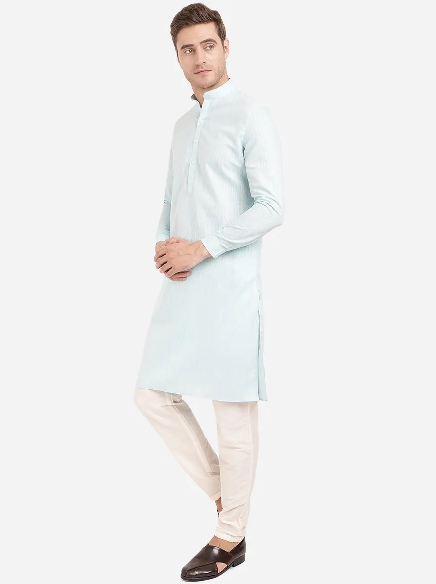 Light Blue Self Textured Regular Fit Modi Kurta | JadeBlue