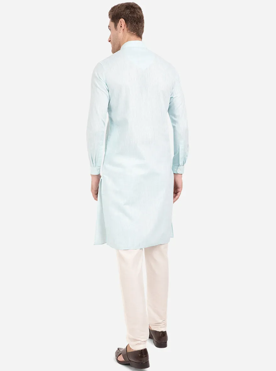 Light Blue Self Textured Regular Fit Modi Kurta | JadeBlue