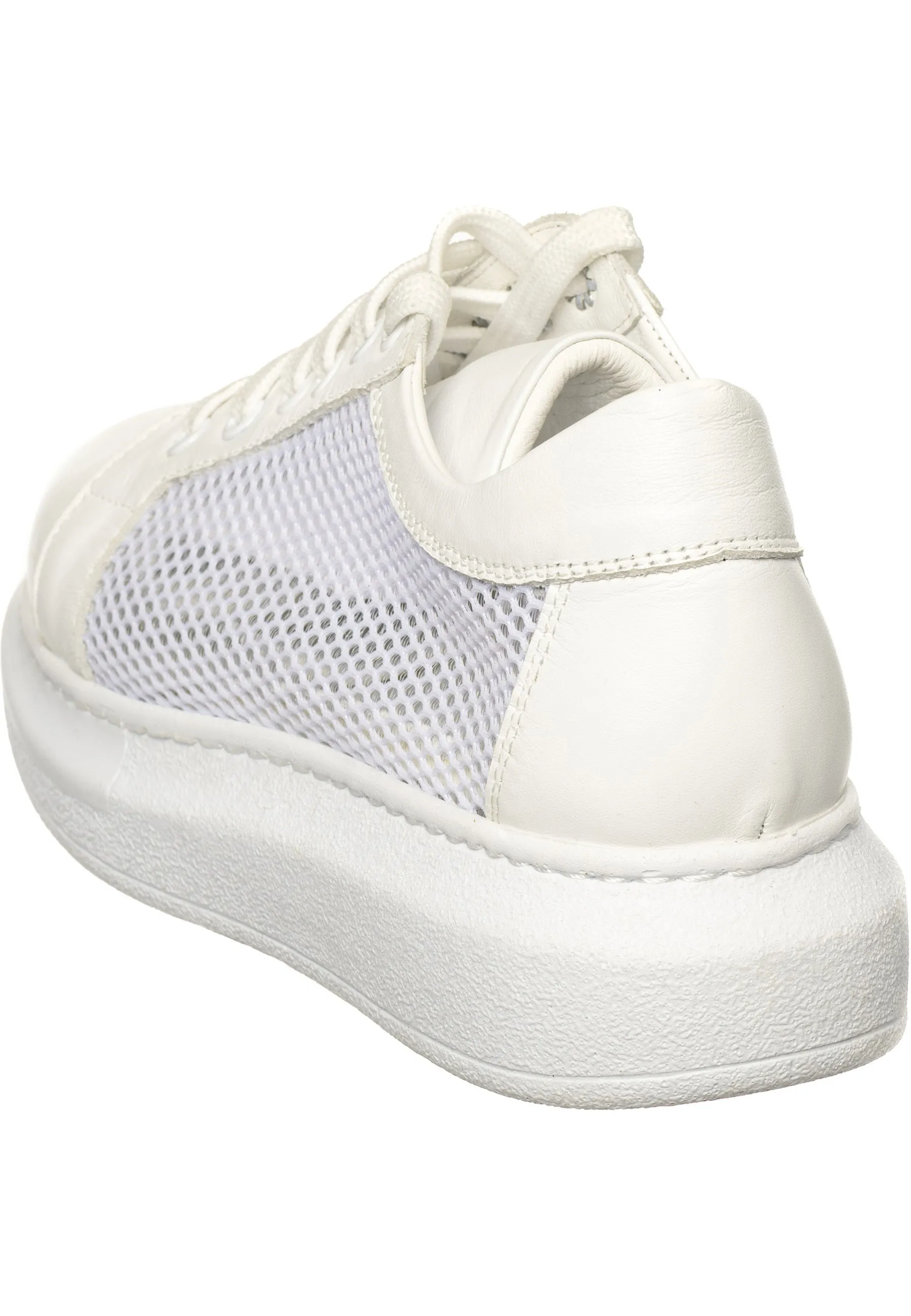 Mesh Panel Lace-Up Sneakers - White