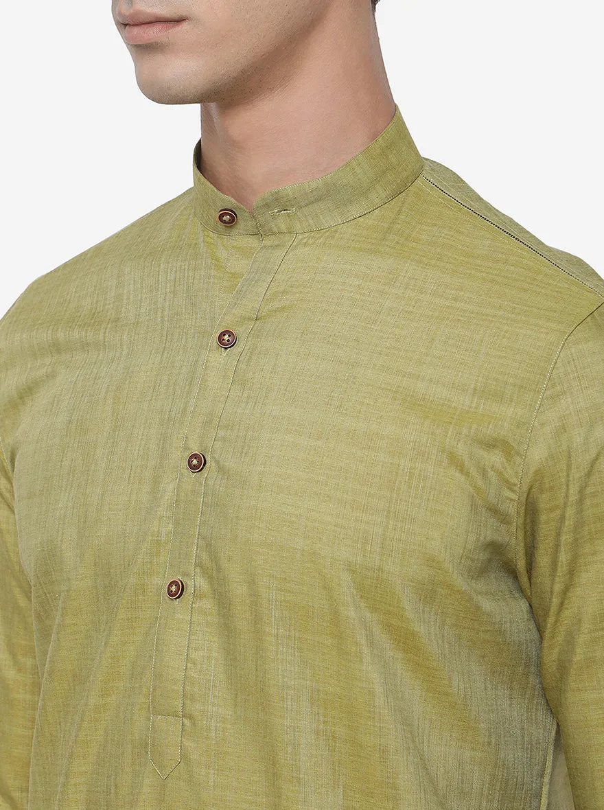 Moss Green Self Textured Regular Fit Modi Kurta | JadeBlue