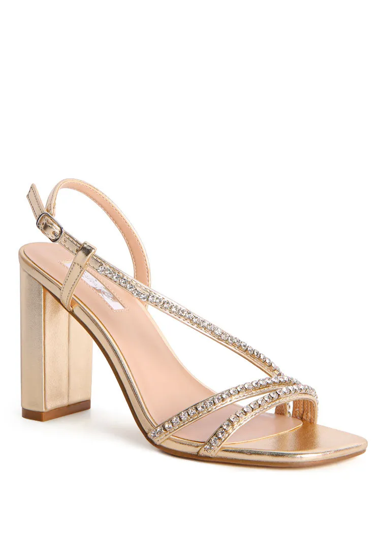 Nude Embellished Block Heel Sandals