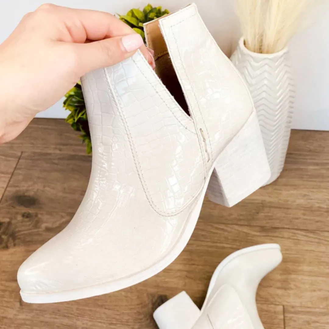 Online Exclusive | Tarim Bootie in White Faux Crocodile