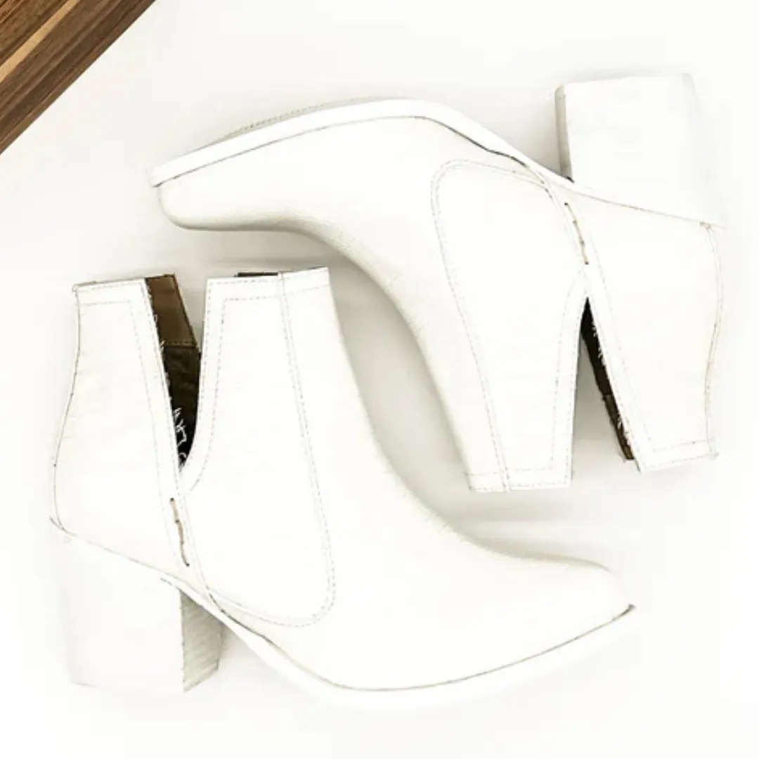 Online Exclusive | Tarim Bootie in White Faux Crocodile