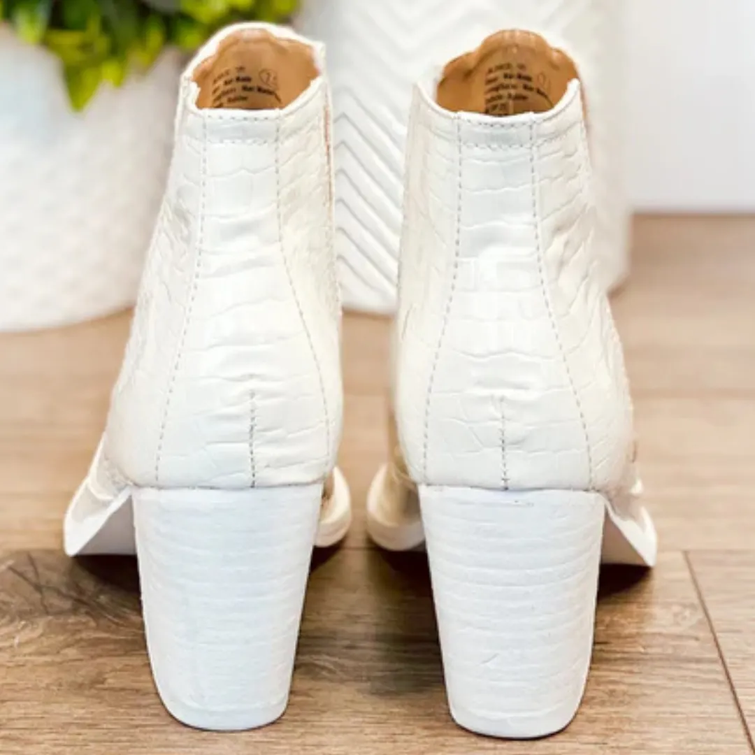 Online Exclusive | Tarim Bootie in White Faux Crocodile