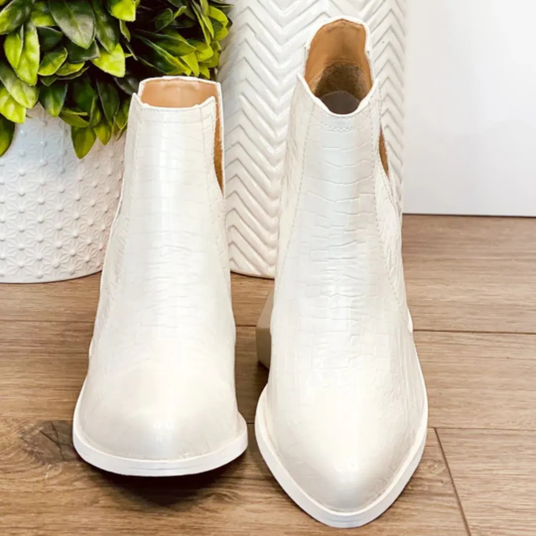 Online Exclusive | Tarim Bootie in White Faux Crocodile