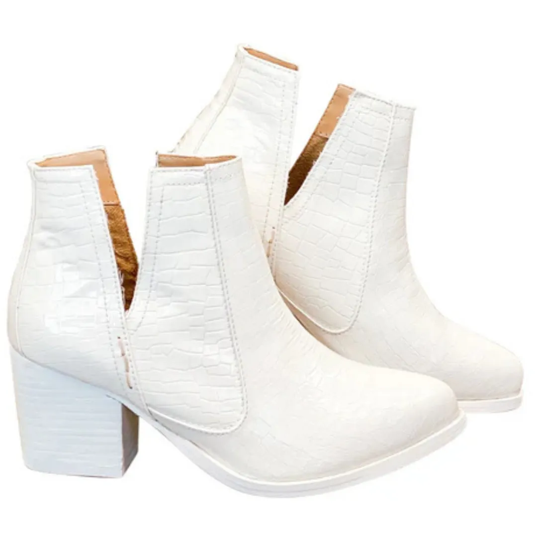 Online Exclusive | Tarim Bootie in White Faux Crocodile