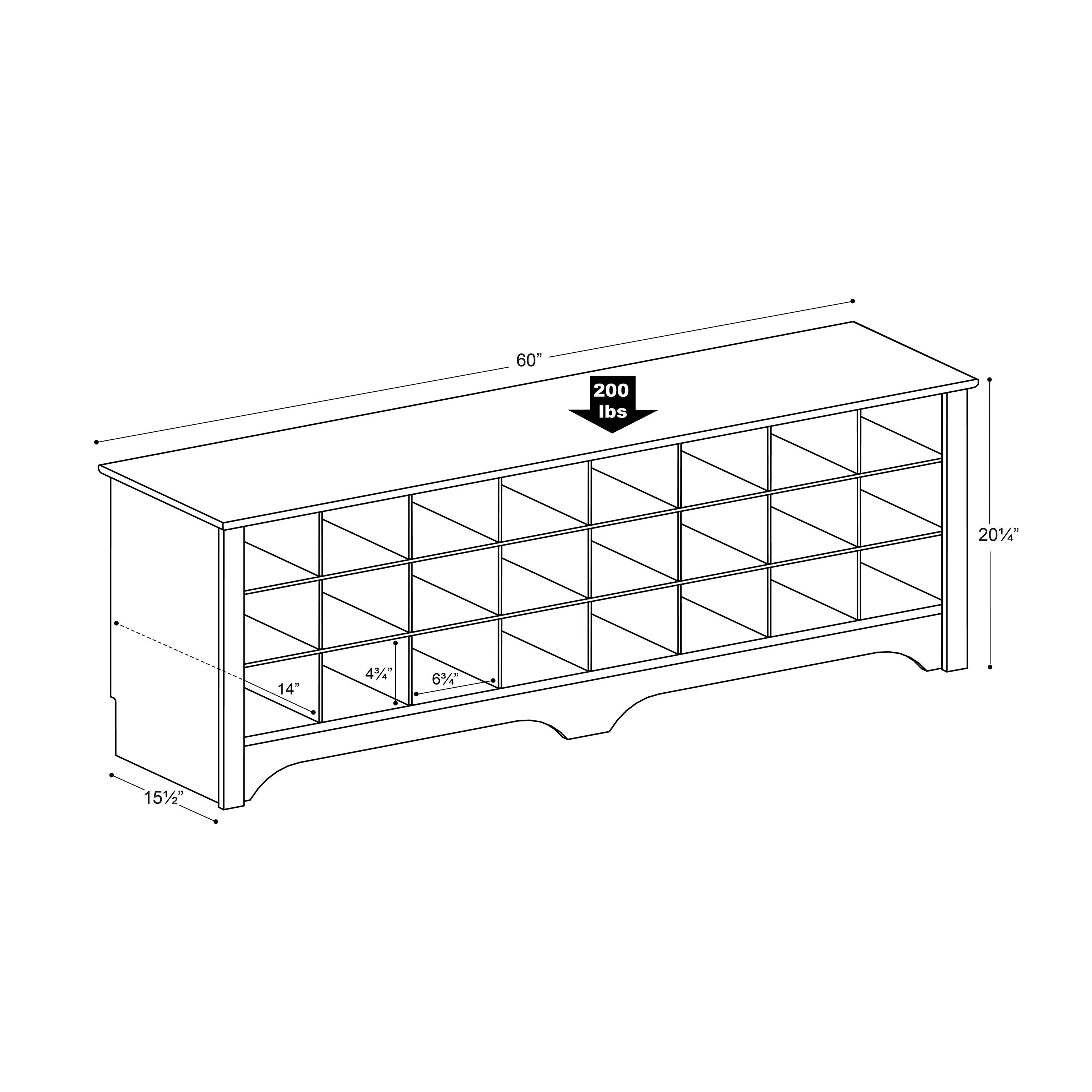 Prepac 3-Tier Entryway Storage Cubby Bench Shoe Rack, Wood, Gray