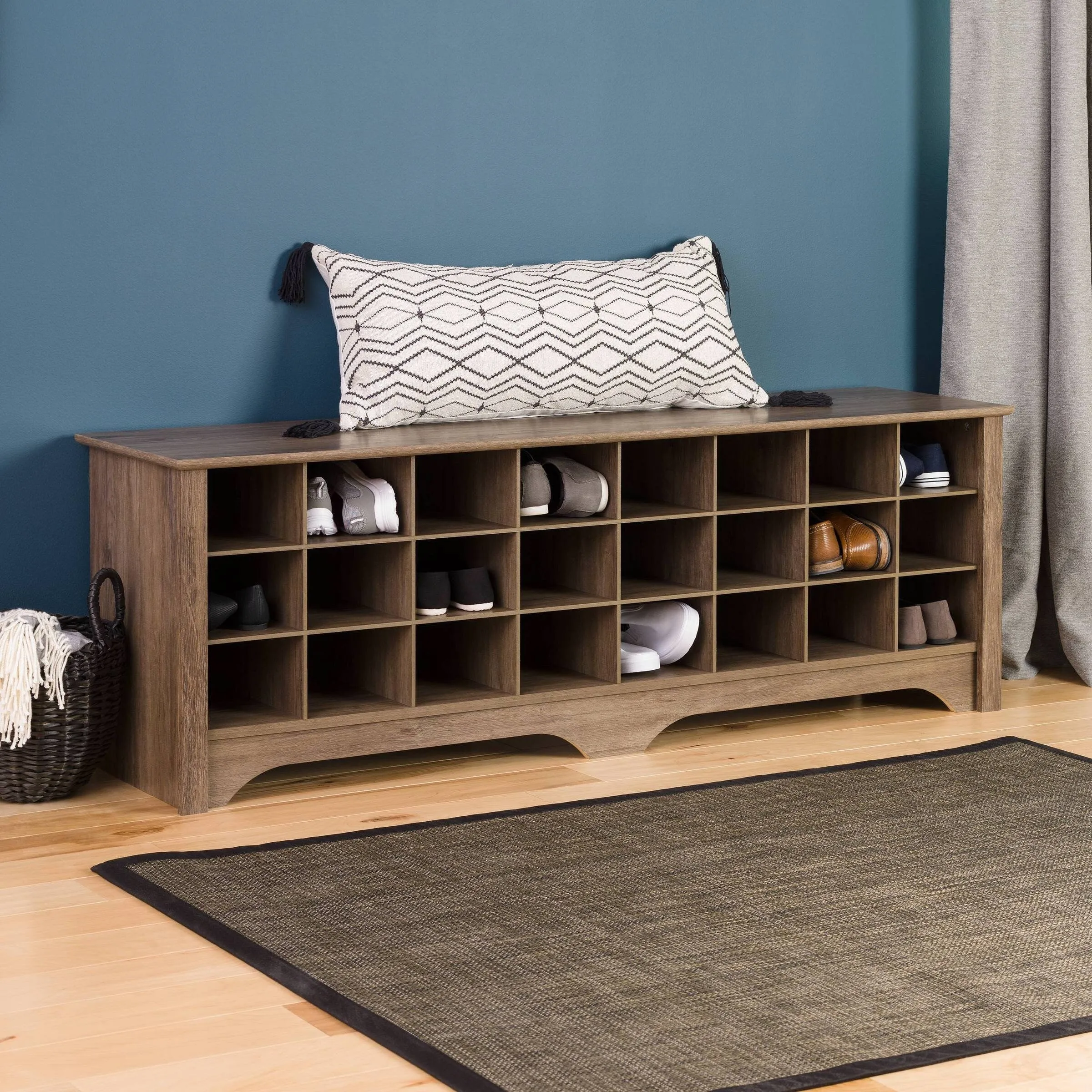 Prepac 3-Tier Entryway Storage Cubby Bench Shoe Rack, Wood, Gray