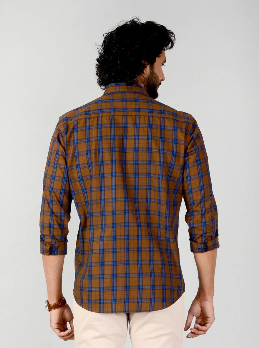 Rubber Brown Checked Smart Fit Casual Shirt | Greenfibre