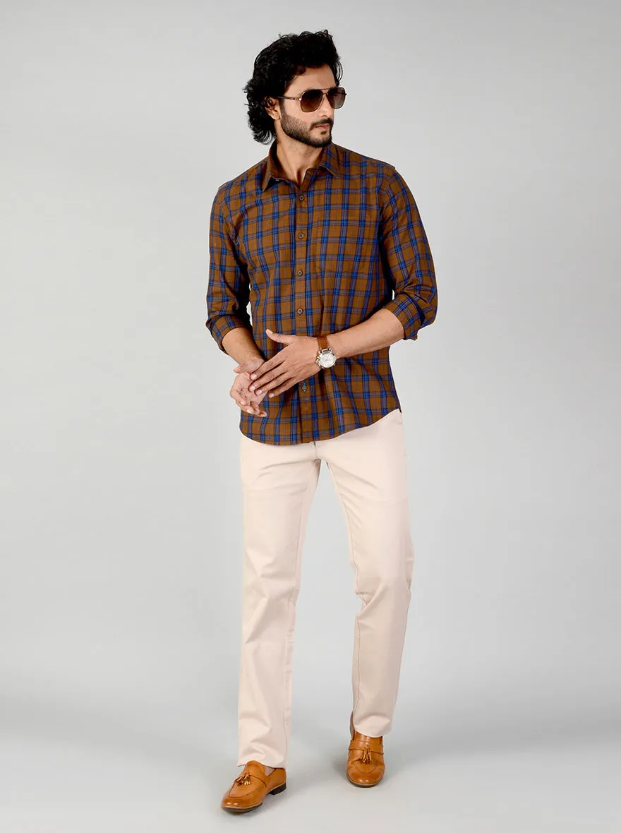 Rubber Brown Checked Smart Fit Casual Shirt | Greenfibre