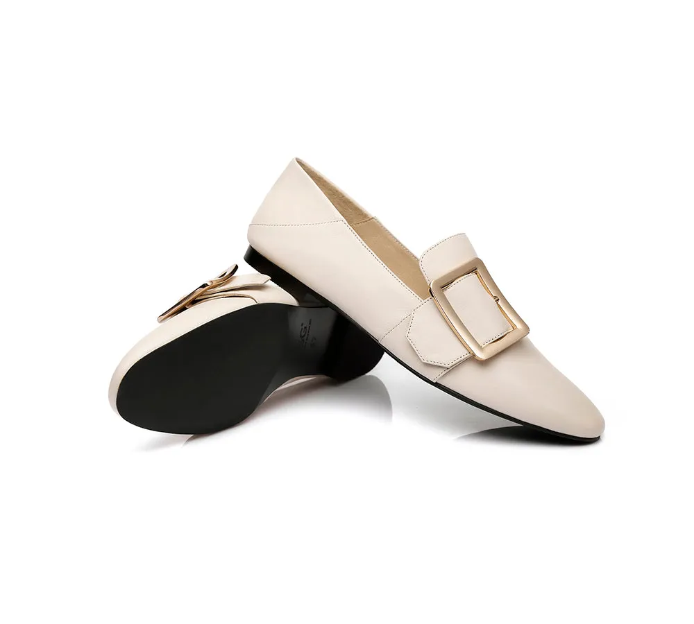 Sally Square Buckle Loafers Opera Flats Almond Toe Flat Heel