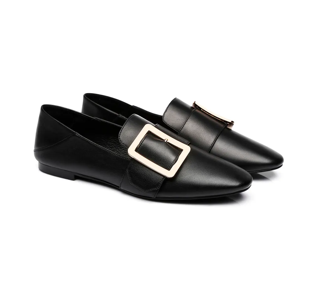 Sally Square Buckle Loafers Opera Flats Almond Toe Flat Heel