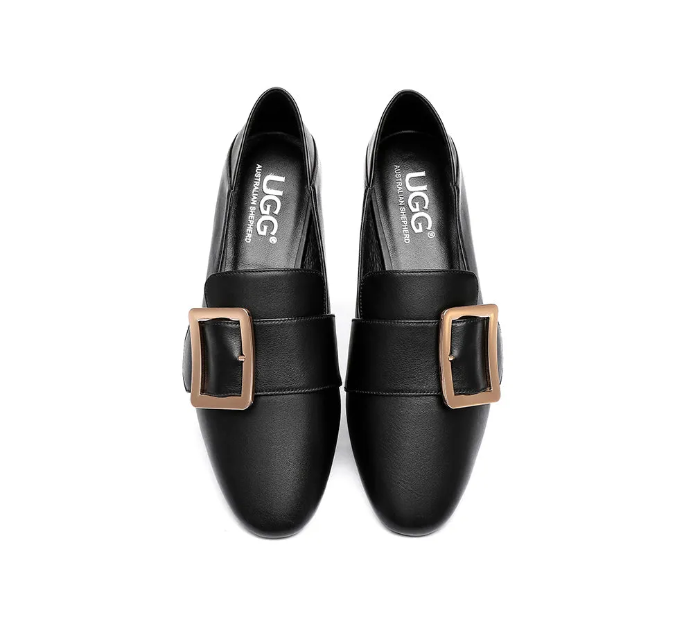 Sally Square Buckle Loafers Opera Flats Almond Toe Flat Heel